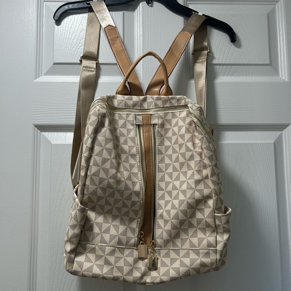 Geometric Patterned Cream Backpack - Picture 1 of 7